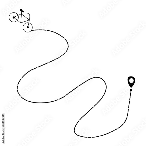 Bike mileage with start point. Bicycle and route. Travel route symbol. Vector ilustration