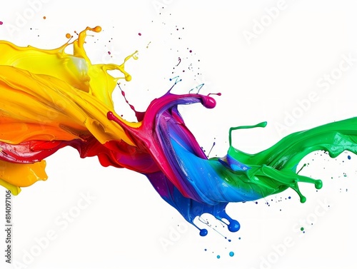 Colorful and vibrant paint mixing together in the air with white background