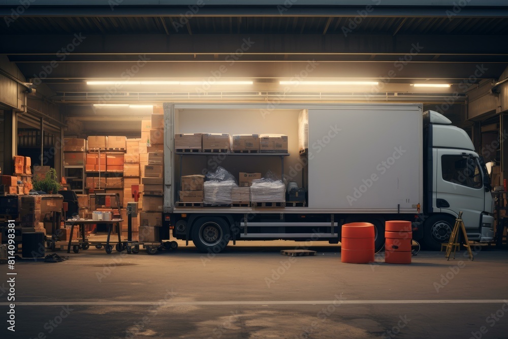 Spacious Trailer truck warehouse. Tractor company. Generate Ai