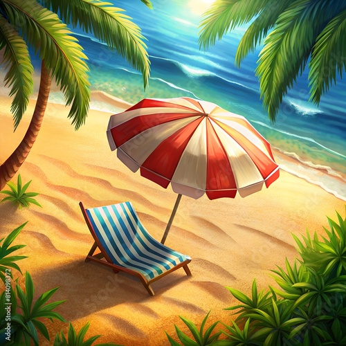 beach umbrella and chair