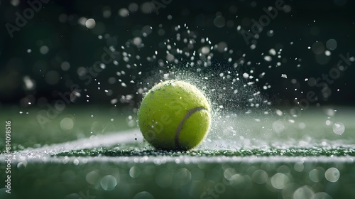 Tennis Ball Hitting the Line with Chalk Dust Explosion Depicting Precision and Speed © imagincy