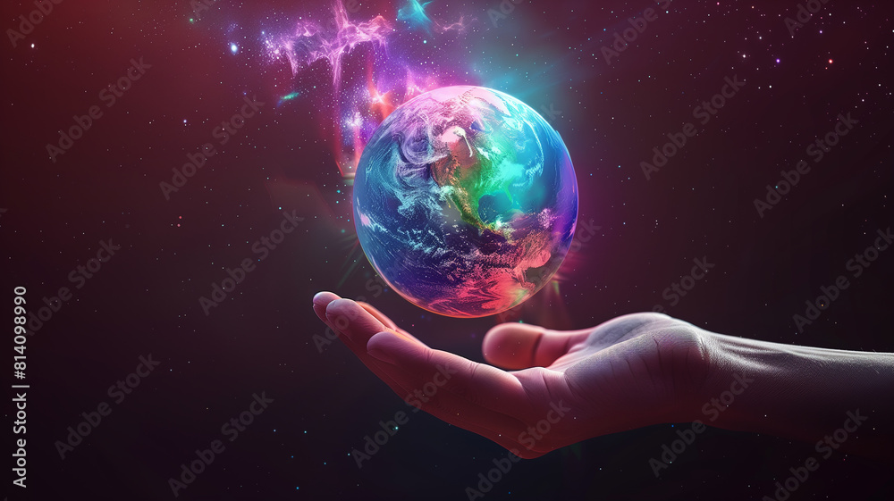 World Environment Day: Mini Earth Planet Above Hand. Vibrant Illustration. Generative AI World Environment Day: Mini Earth Planet Above Hand. Vibrant Illustration. Generative AI