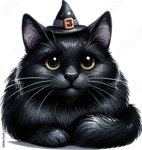 watercolor illustration of cute cartoon cat