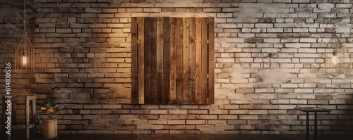 Minimalistic wooden artwork on a brick wall