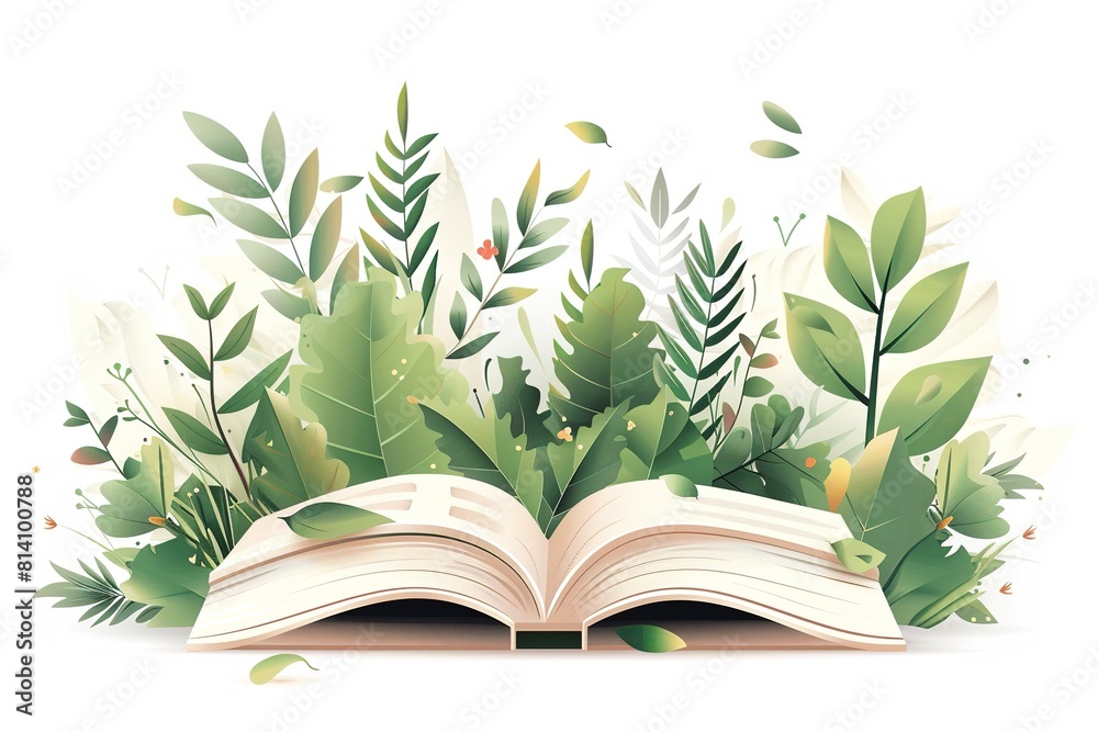 Book of nature. Open book with green plants. Concept of knowledge, education, ecology and environment.