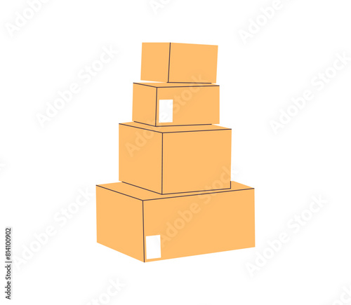 Cardboard box, packed cargo, pile of boxes, goods, parcels pile, many carton packages heap, carton boxes, goods packaged for warehouse storage, cargo shipping or delivery flat vector illustration.