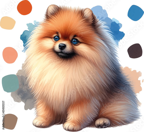 watercolor illustration of cute pomeranian