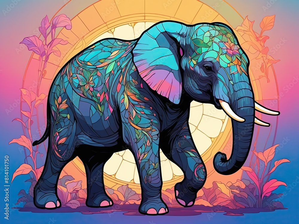 Fototapeta premium Elephant. Mesh background. Vibrant colors