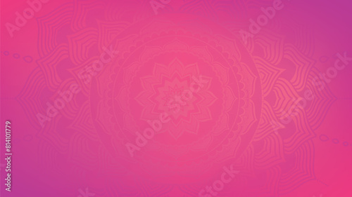 Round mandala on dreamy peach fuzz gradient background. Translucent mesh pattern in the form of a mandala. Mandala with floral patterns. Gradient background with round mandala. 