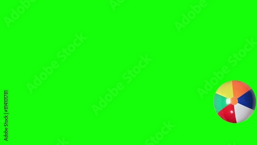 4K Animated beach balls bounce left to right on the screen on a green screen background.