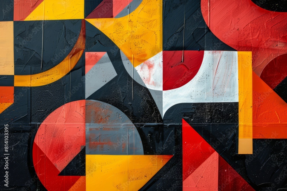 Naklejka premium Vibrant geometric shapes on grunge texture creating an abstract background