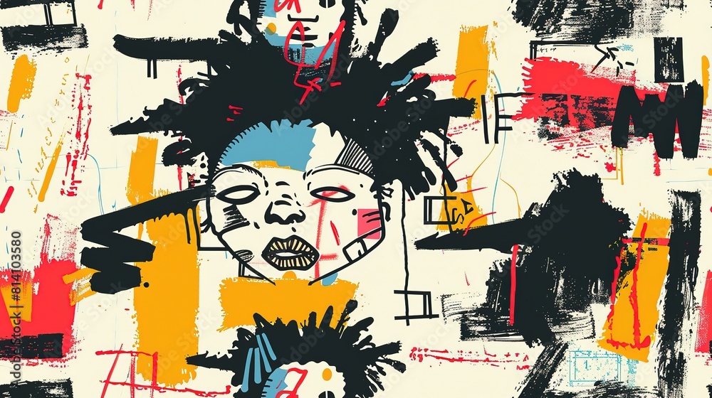 Fototapeta premium punk pop rock style elements abstract face with grungy texture with color splash abstract background, seamless pattern tile, Generative Ai