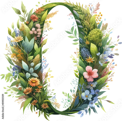 zero frame made of leaves and flowers isolated