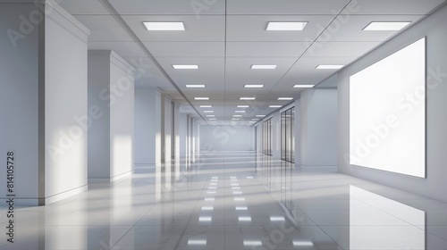 White office hall with blank wall realistic