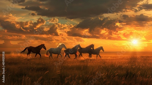 horses in sunset 