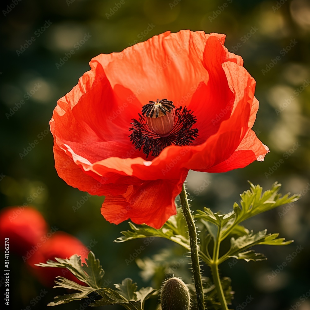 A Vibrant Red Poppy Flower in Full Bloom Against a Softly Blurred Background A Vibrant Red Poppy Flower in Full Bloom Against a Softly Blurred Background