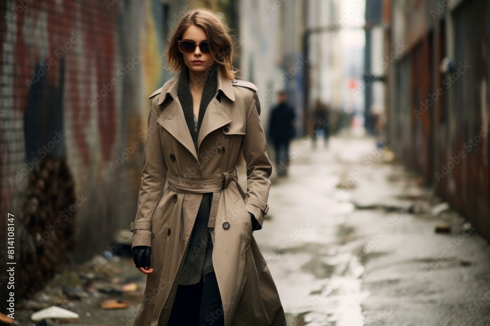 Fototapeta premium Stylish Woman coat street. Autumn fashion style. Generate Ai