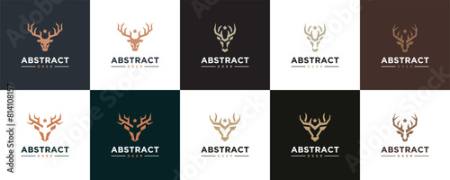 collection of deer head logo with antlers, symbol of luxury, modern geometric style, logo design illustration.