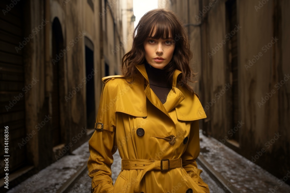 Wet Woman coat rain street. Model nature. Generate Ai Wet Woman coat rain street. Model nature. Generate Ai