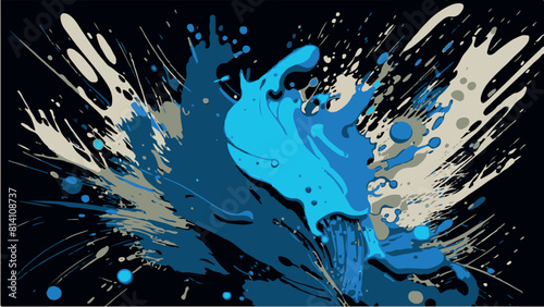 blue and beige paint splashes, paint stains, water splashes, background