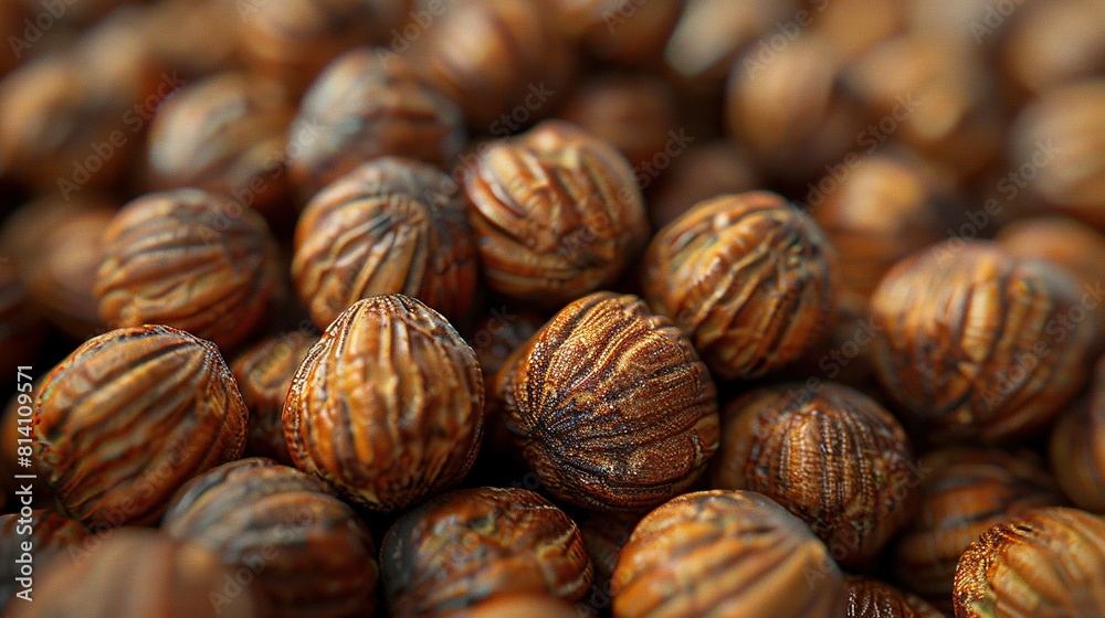 Pile of nuts arranged on top of a table Pile of nuts arranged on top of a table