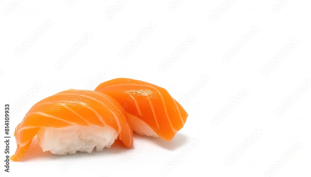 Salmon sushi sashimi uncooked fish on white rice isolated on a White background, Japanese food healthy eating high protein low carbohydrate, popular cuisine worldwide Salmon sushi sashimi uncooked fish on white rice isolated on a White background, Japanese food healthy eating high protein low carbohydrate, popular cuisine worldwide
