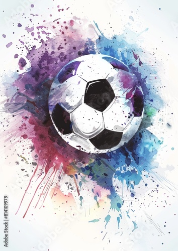 Vibrant Watercolor Soccer Ball on White Background Generative AI