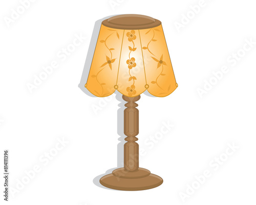 vector design of a night lamp with carved decoration and also small flowers which are usually placed next to the bed on the table