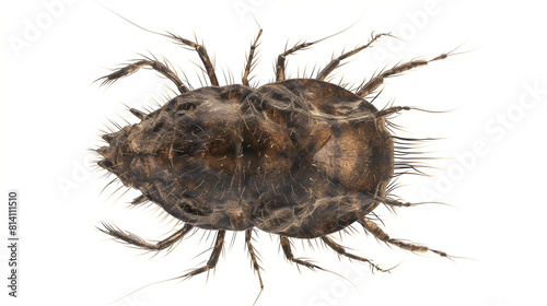 High detail illustration of a dust mite, seen from above, isolated on a stark white background  photo