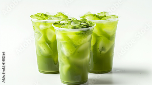  Japanese matcha iced tea, isolated on white background 