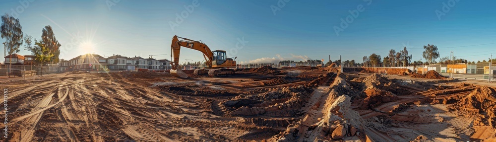 Fototapeta premium Construction Site, Building Workers, Construction Workers, Building Construction Process.