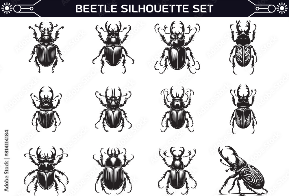 Beetle Silhouette Vector Illustration Set Beetle Silhouette Vector Illustration Set