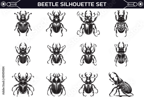 Beetle Silhouette Vector Illustration Set