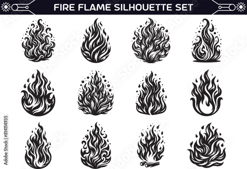 Fire Flame Silhouette Vector Illustration Set