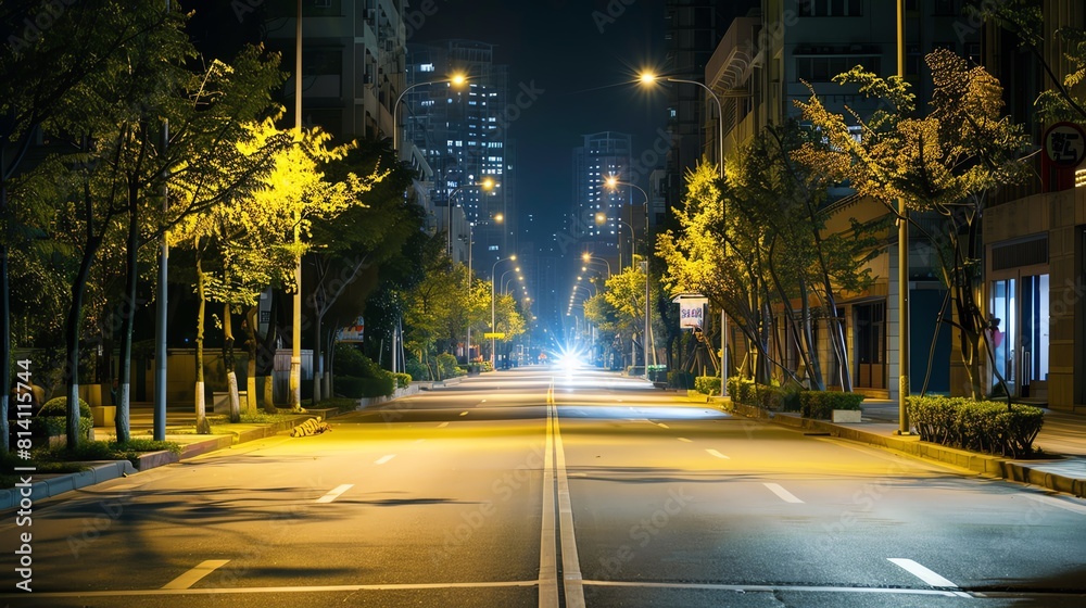 Generate a high quality image of an empty urban street at night Generate a high quality image of an empty urban street at night