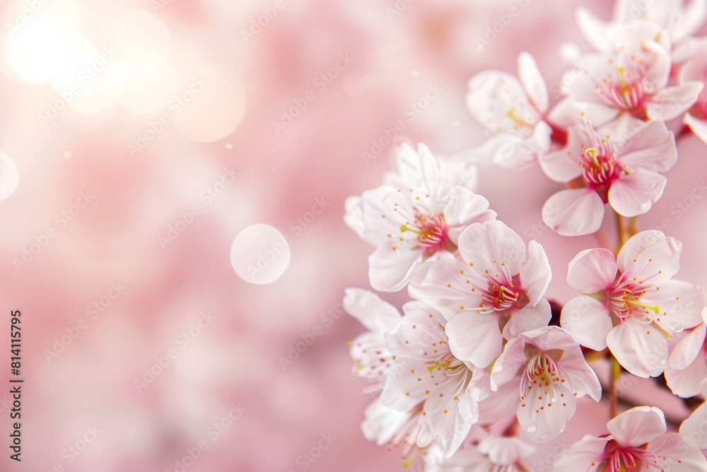 Cherry Blossoms in Full Bloom, Ideal Text Space on a Soft Pink Blurred Background Cherry Blossoms in Full Bloom, Ideal Text Space on a Soft Pink Blurred Background
