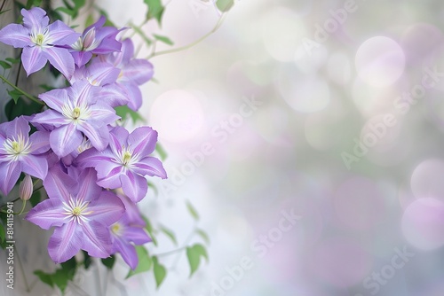 Delicate Violet Clematis Climbing  Ample Text Space on a Wall Blurred Background
