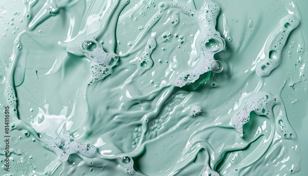 Splash cosmetic moisturizer water micellar toner or emulsion pastel green colored abstract background Splash cosmetic moisturizer water micellar toner or emulsion pastel green colored abstract background