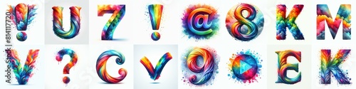 Watercolor bright rainbow colors Lettering Typeface. AI generated illustration