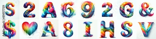 Watercolor bright rainbow colors Lettering Typeface. AI generated illustration