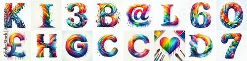 Watercolor bright rainbow colors Lettering Typeface. AI generated illustration