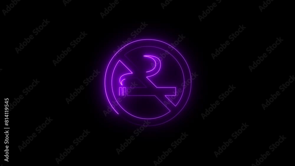 Neon Smoking ban icon blue pink color animation black background. Neon Smoking ban icon blue pink color animation black background.