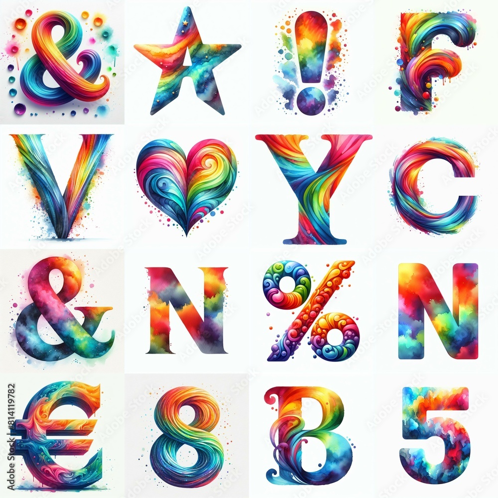 Watercolor bright rainbow colors Lettering Typeface. AI generated ...