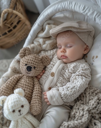 Baby Sleeping in Crib With Teddy Bear
