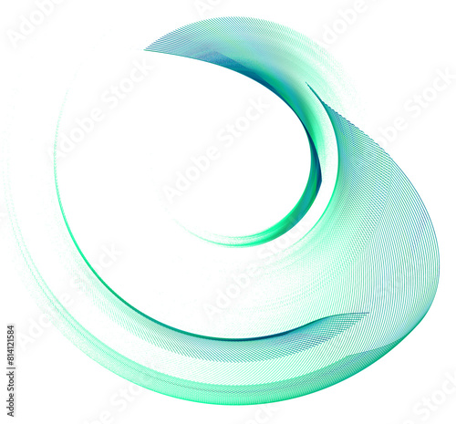 Aquamarine arc striped planes are layered to form a rounded frame on a white background. Icon, logo, symbol, sign. 3D rendering. 3D illustration.