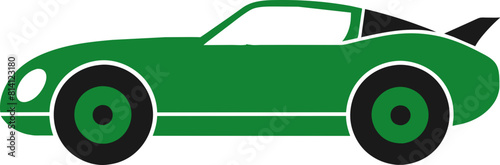 Roadster Cartoon Car Icon Green and Black Outlined, Sports Car, Supercar , Clip Art, Vector, Transparent Background, Png, Svg