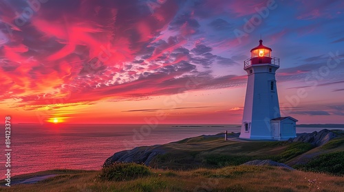 The lighthouse stands tall and proud on the edge of the cliff, its light shining out over the dark sea