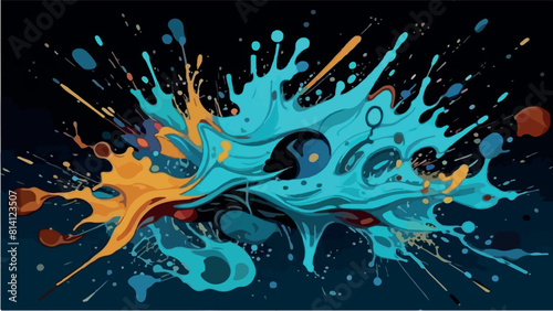 blue and yellow paint splashes, paint stains, water splashes, background