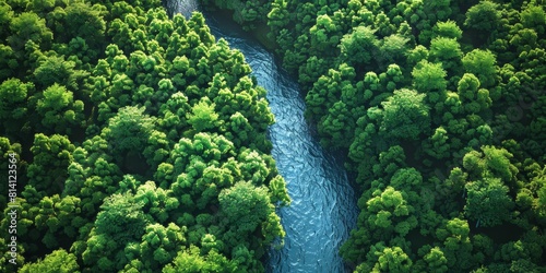 river in the forest aerial view Generative AI photo