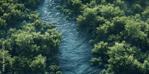 river in the forest aerial view Generative AI